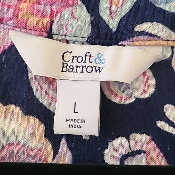 CROFT AND BARROW WOMENS BLUE AND PINK FLORAL SLEEVELESS SUMMER TOP SIZE LARGE - Picture 4 of 15